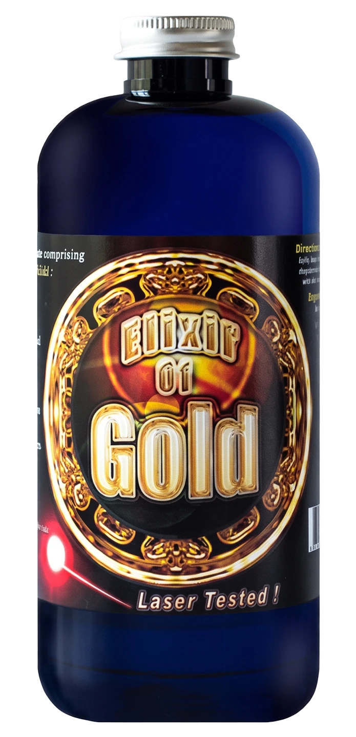 Gold Elixir 240 colloidal gold in an amber glass bottle with a gold label