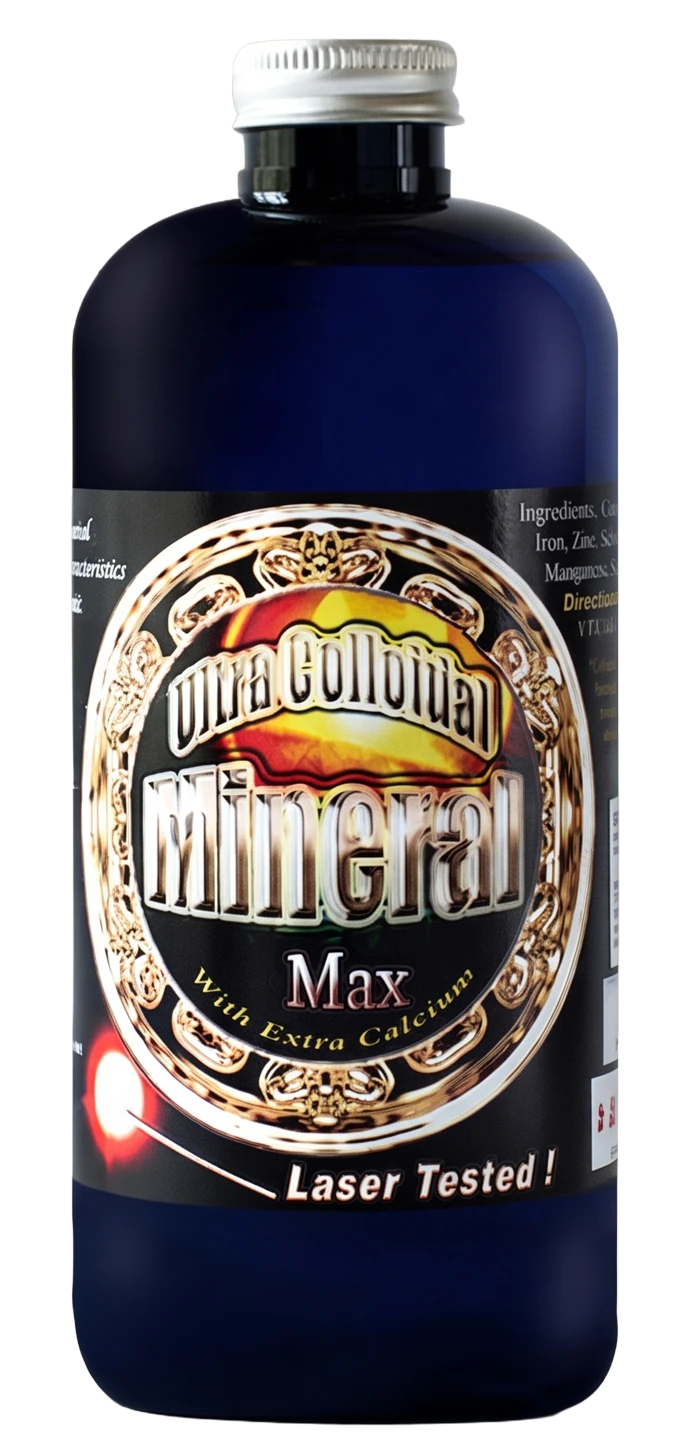 Mineral Max trace mineral complex in an amber glass bottle with a beige label