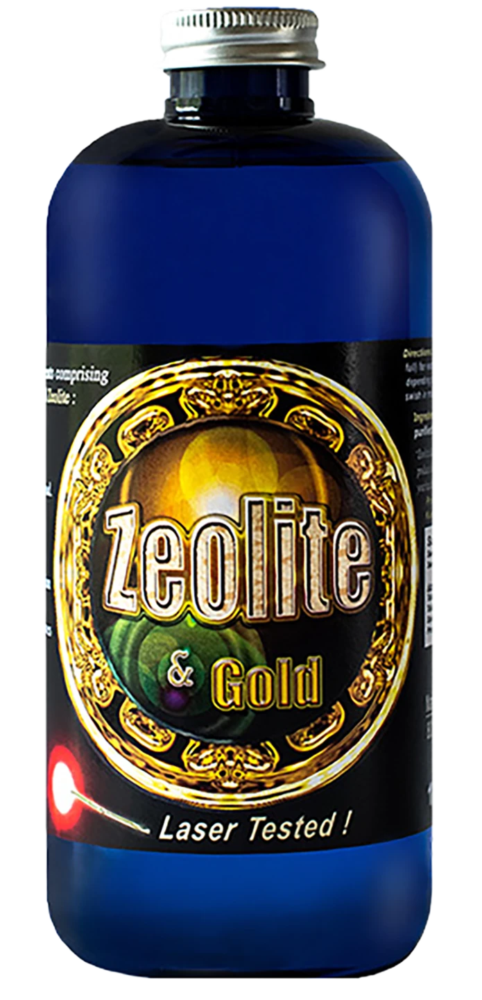 Zeolite 200 clinoptilolite suspension in an amber glass bottle with a charcoal label